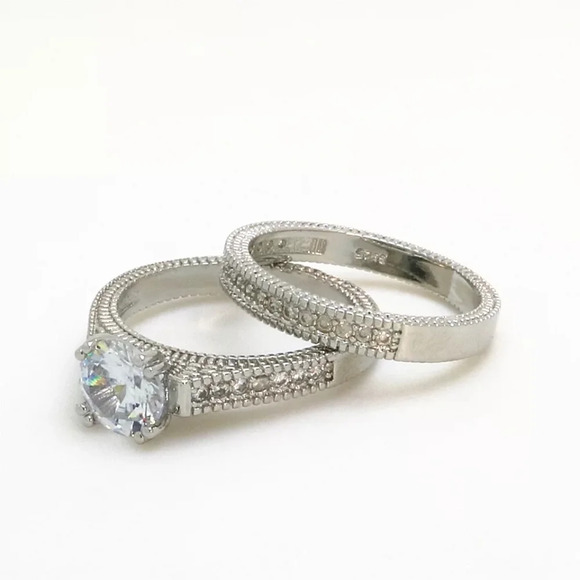 NEW Diamond Simulant‎ Engagement Band Ring Set - Picture 5 of 16